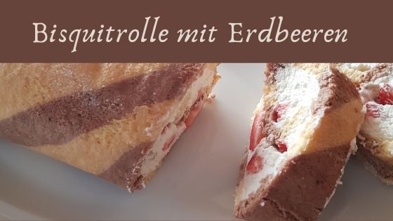 Bisquitrolle mit Erdbeeren